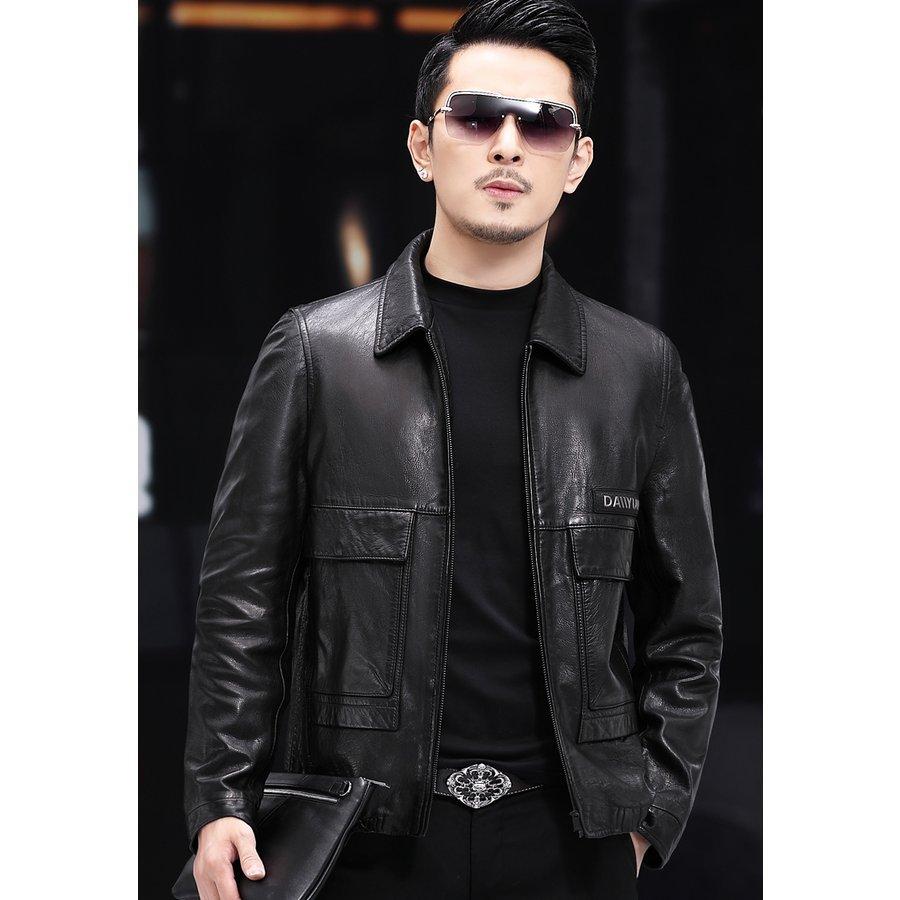 良質 折り襟 本革 レザージャケット コート スマート ショートジャケット 羊革 本革 ライダースジャケット 革ジャケット 春夏秋冬 防風 バイクジャケット メンズ レザージャケット 折り襟 本革 ジャケット