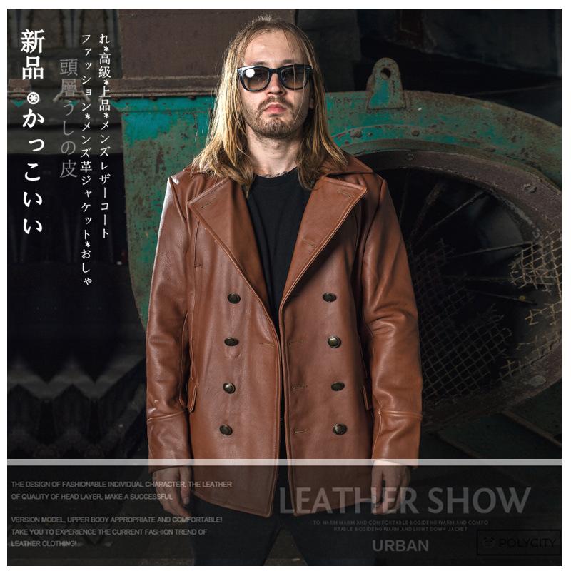 今だけ限定価格 新品 トレンチコート メンズ革ジャケット 頭層うしの皮 中長セクション ダブルブレスト ラペル ユーズド加工 レトロ かっこいい ファッション 黄褐色 週間ランキング１位獲得 Sterlixambiental Com Br