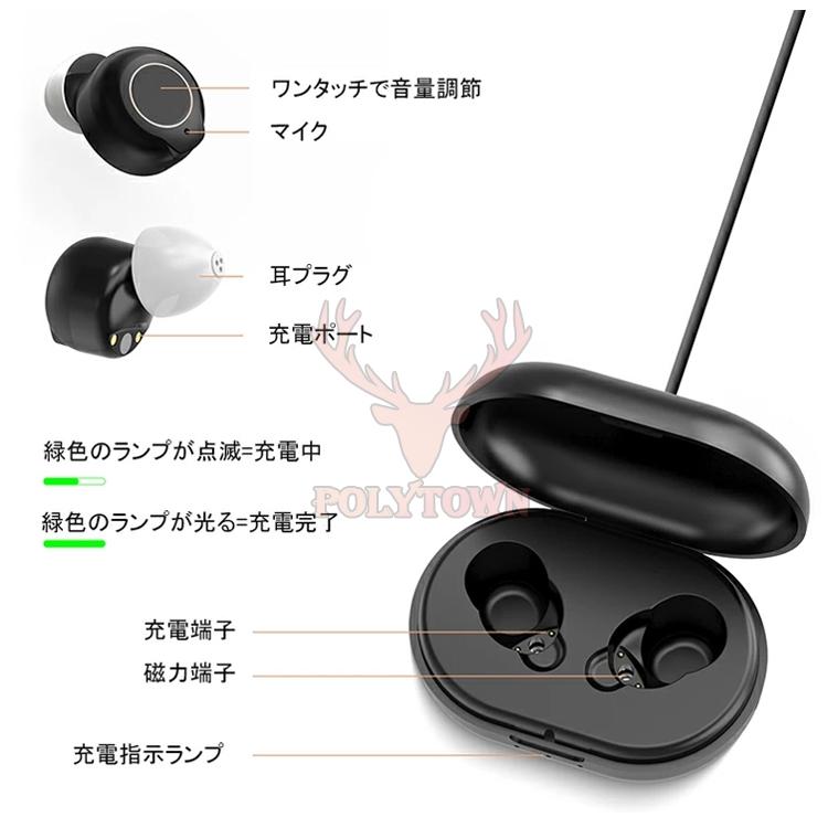 集音器 両耳 イヤホン型 USB充電 耳穴式 高齢者 イヤホン型 ワイヤレス 軽量 集音機 最大連続使用35時間 音量調節 タッチ式 簡単操作 しゅうおんき 補聴器｜polytown｜18