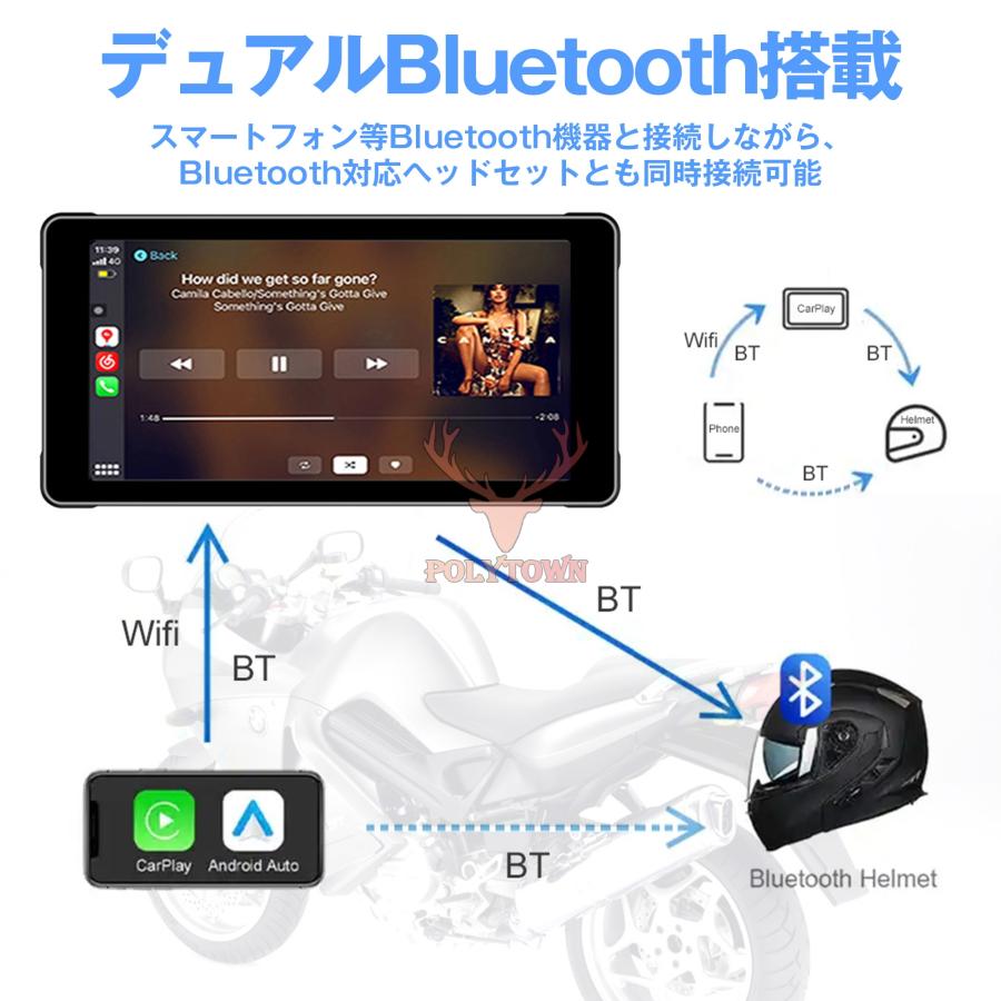 ドライブレコーダー バイク用ナビ 5.5インチ 前後2カメラ 防水 Carplay カープレイ タッチパネル 広角 GPS WIFI Apple/Android適用 ディスプレイオーディオ｜polytown｜15