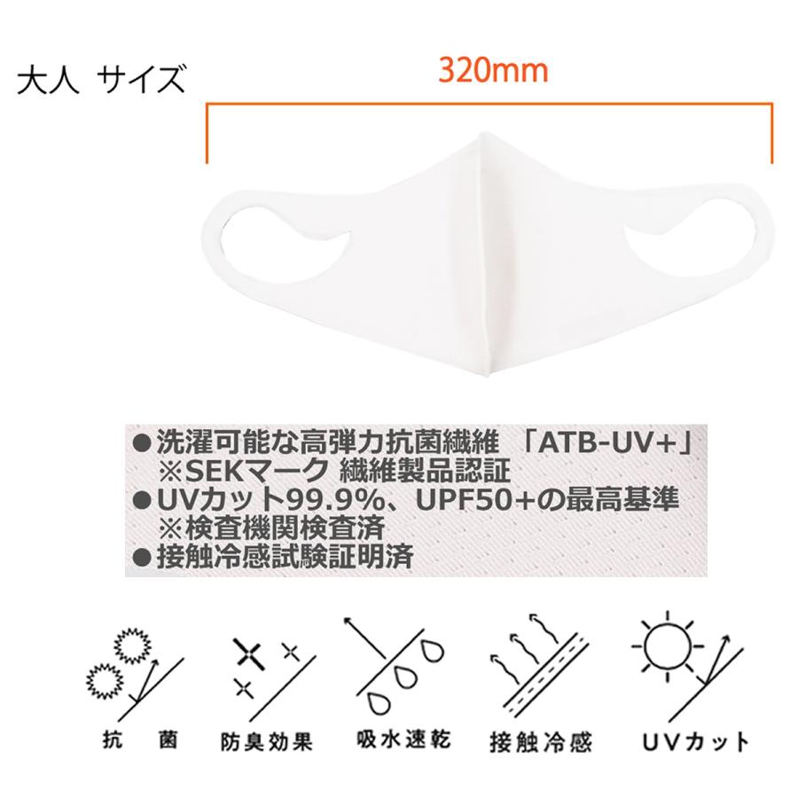 マスク 洗える 大人サイズ 送料無料 ATB-UV + MASK ロゴなし ホワイト