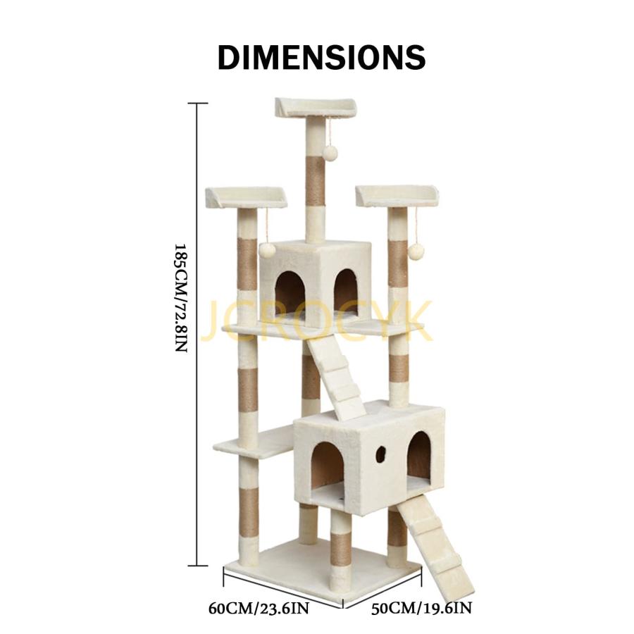 キャットタワー大型猫 キャットタワー 木製 高密度 高さ185cm キャットタワー 据え置き 猫タワー 爪とぎ 天然サイザル麻 キャットタワー 人気 頑丈耐久 安定性 C｜pomp-fruits｜05