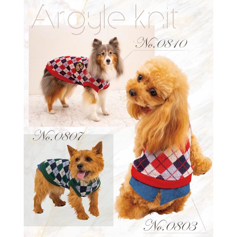 犬 小型犬 犬用 犬服 ペット ペットグッズ 犬用品 ドッグウエア  セーター ニット 重ね着風 アーガイルニット 5号 ポンポリース 0803※返品・交換不可 | PomPreece | 01
