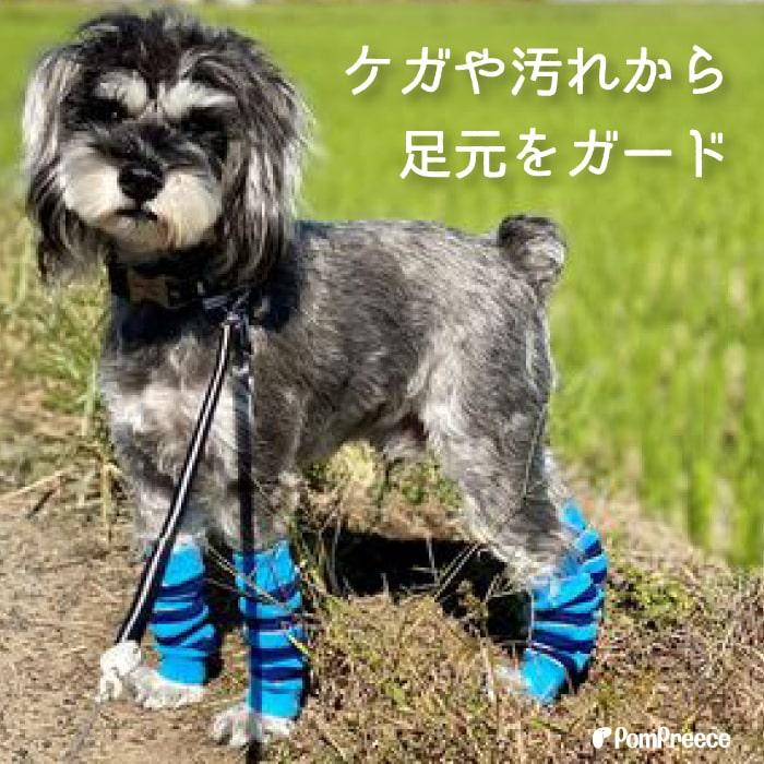 犬 靴下 レッグガード 室内 脱げにくい けが防止 汚れ防止 転倒防止 包帯 可愛い おしゃれ 4足1セット レッグガード ボーダー S・M 3169 ポンポリース | PomPreece | 04
