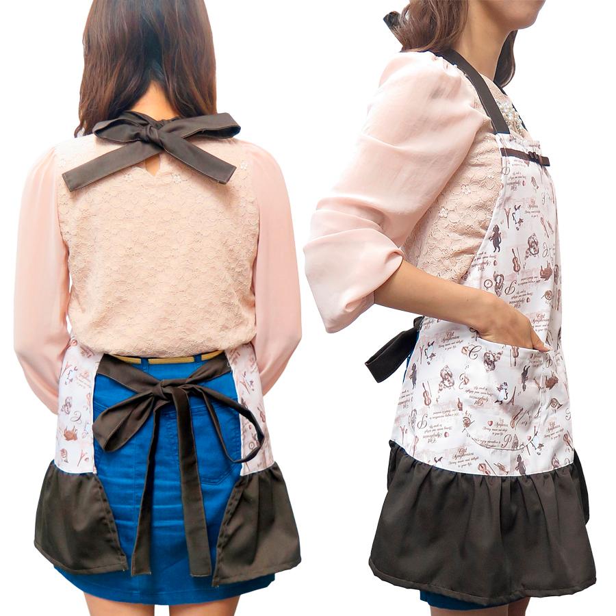 猫と楽器のイラスト柄が可愛いエプロン キッチン用品 料理 ねこ市 6162 Pompon Rouge 通販 Yahoo ショッピング