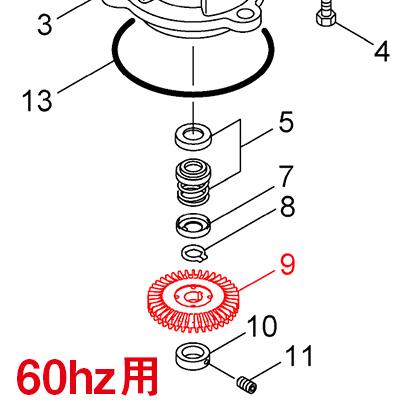 カワエースNR206S・NR206T　インペラ(9)　N-56.4　60hz用｜pompu