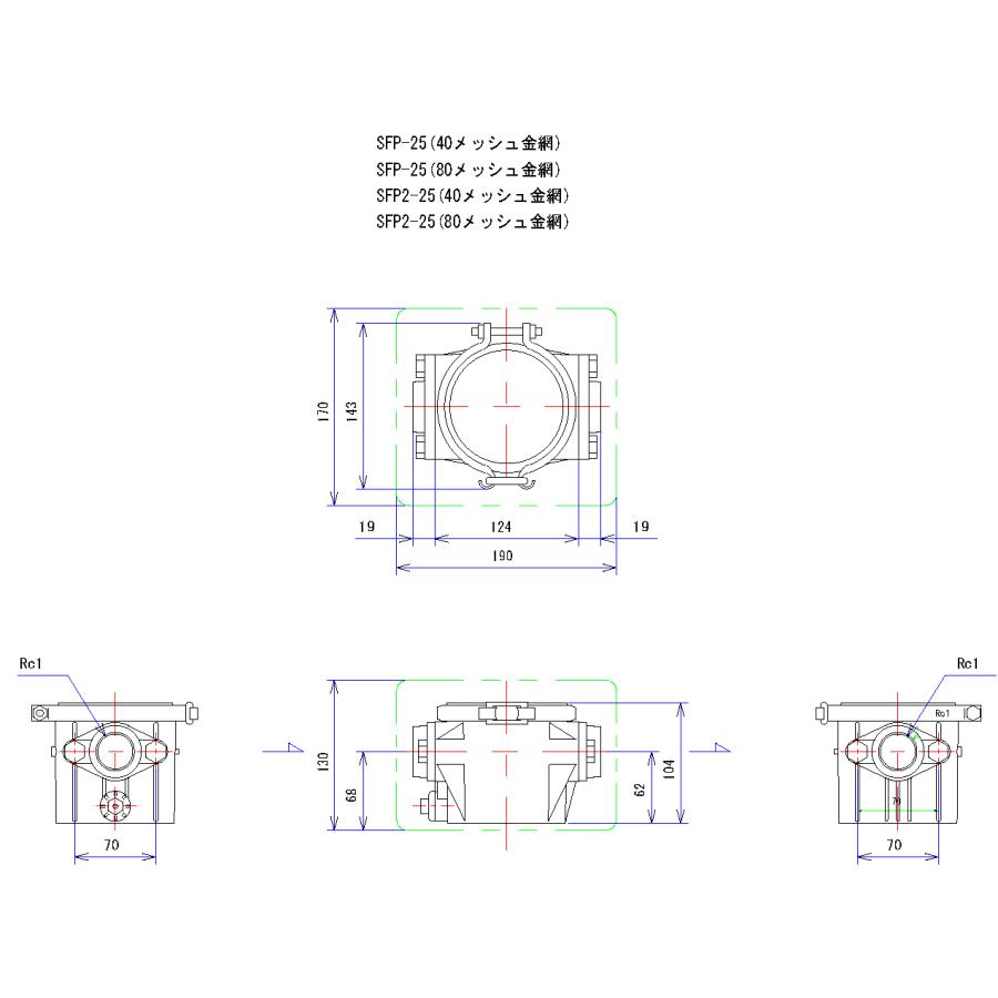 川本製作所 砂こし器SFP形 本体樹脂製 フランジＦＣ製 SFP-25-80 口径25 80メッシュ【09920130】の画像