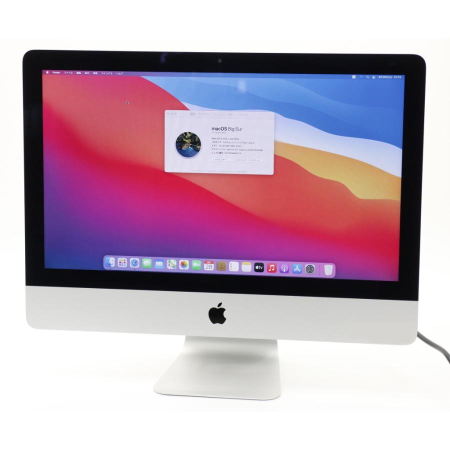 Apple iMac 21.5インチ Late 2015 Core i5-5575R 2.8GHz 16GB 500GB(SSD) Iris Pro 6200 FHD 1920x1080ドット macOS Big Sur