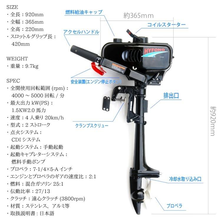 船外機 魚群探知機 セット 2馬力 2スト エンジン 水冷式 安全装置付 