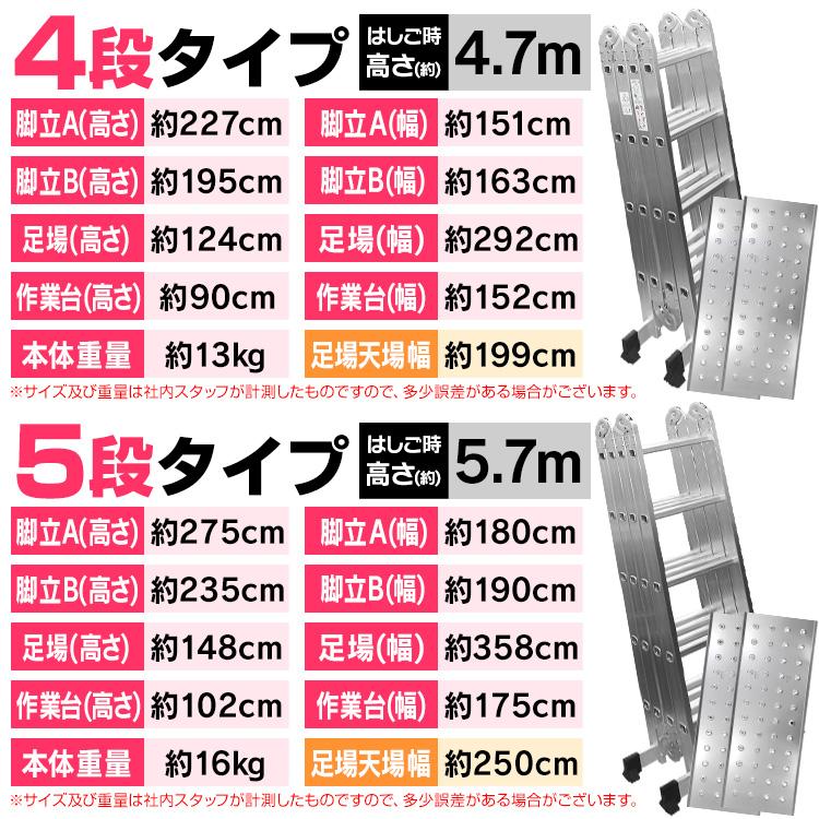 はしご 伸縮 アルミ 多機能 脚立 作業台 足場 梯子 ハシゴ 3段 3.7m