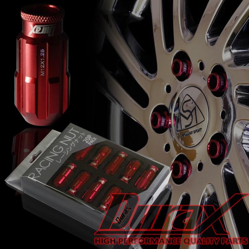 フルロックナット ホイールナット ロング貫通 DURAX 20個セット レッド ブルー ブラック ゴールド チタン シルバー ピンク グリーン パープル P1.5 P1.25 BBPLR | Durax | 01