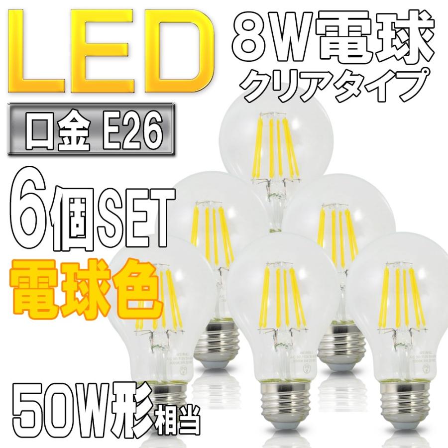 LED電球 フィラメント クリアガラス 2W E26 10個×8計80個 6個セット】LED電球 クリアタイプ 電球色 E26口金 裸電球 フィラメント
