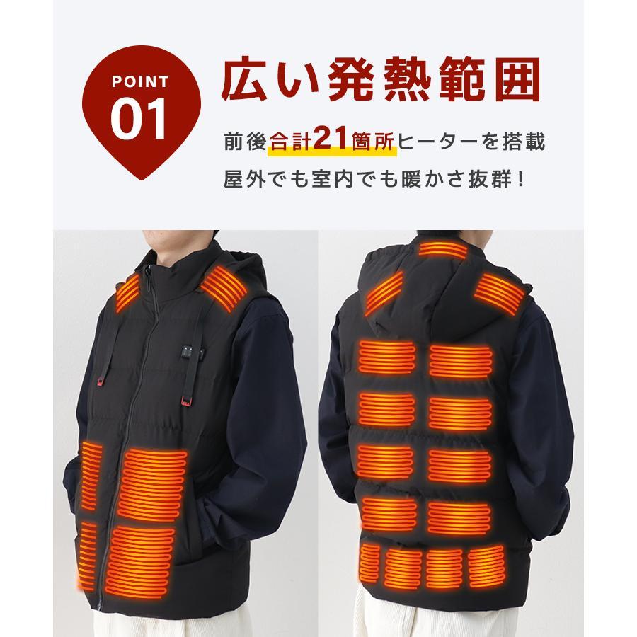 電熱ベスト フード付き 電熱ジャケット 21エリア発熱 ヒーター