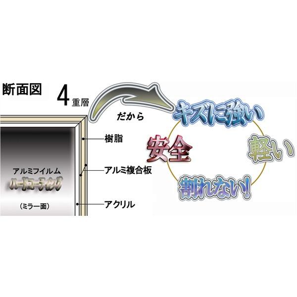 割れない 鏡 壁掛け ミラー 〔 Lサイズ 645mm×275mm ブラウン 〕 ガラス不使用 日本製 防災 地震対策 ウォールミラー[Ponowish]の画像