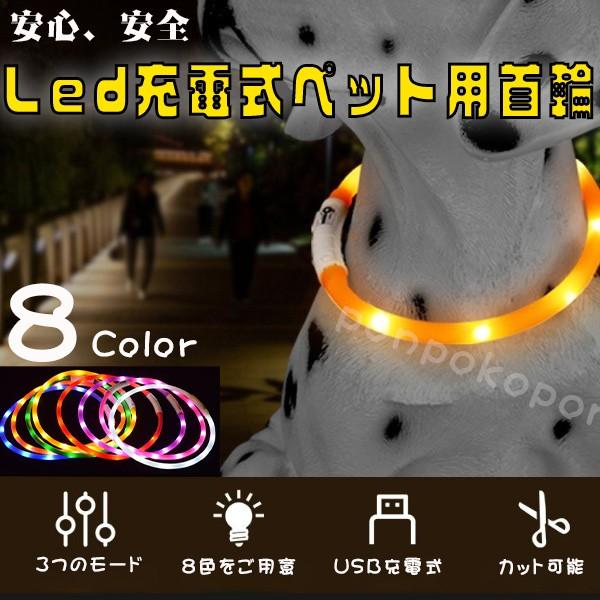 犬用首輪 光る LEDライト 夜 散歩 長さ調整可 常時点灯 目立つ 点滅 USB充電 ペット 光る首輪 小型犬 中型犬 大型犬 猫 犬用 の商品画像