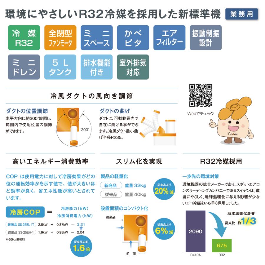 SS-25EL-1T スポットクーラー 冷風 1口 フロアタイプ スイデン Suiden