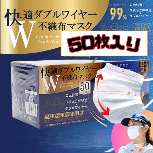 ヒロ・コーポレーション 快適ダブルワイヤー 不織布 マスク 50枚