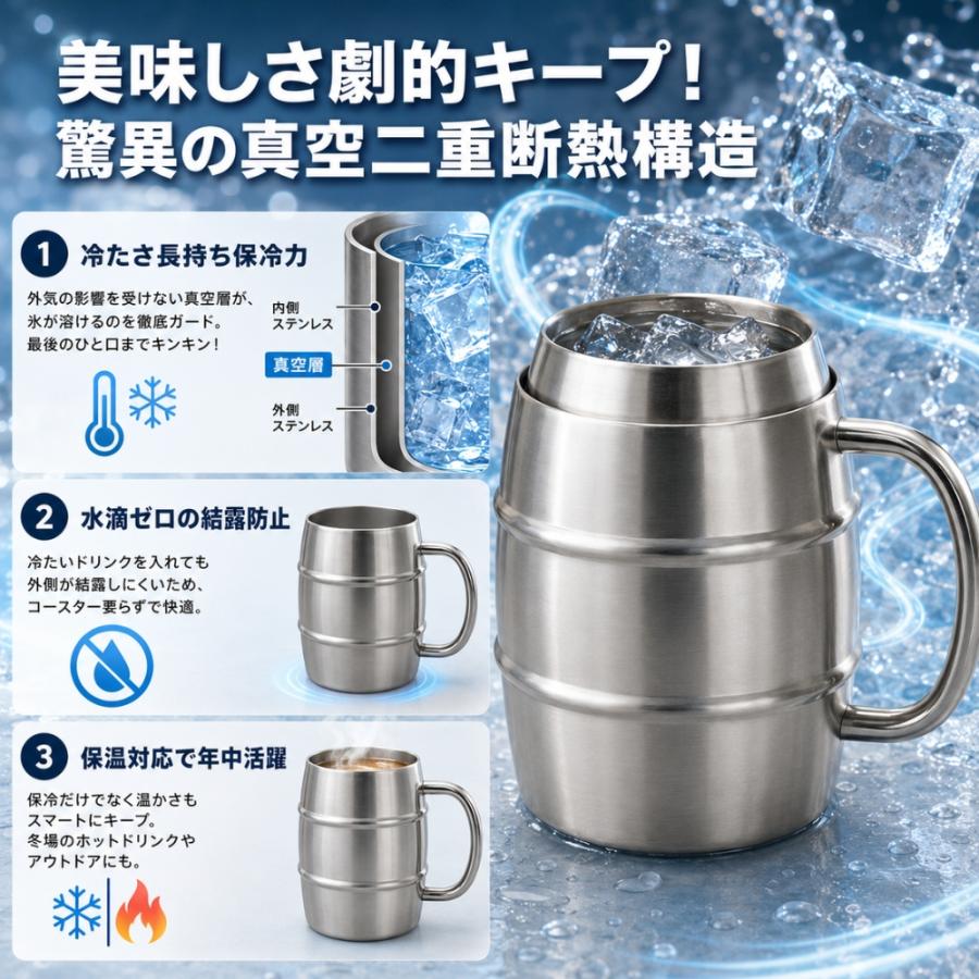 ヒロ・コーポレーション 真空断熱 ジョッキ 500ml ステンレス