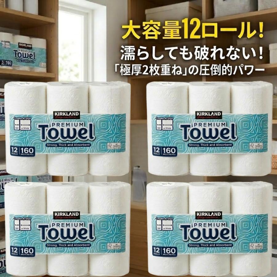 コストコ キッチンペーパー ペーパータオル カークランド 12ロール 160シート 2枚重ね 国産 厚手 掃除 ポイント消化（Yahoo!・PONS SHOP ONLINE）