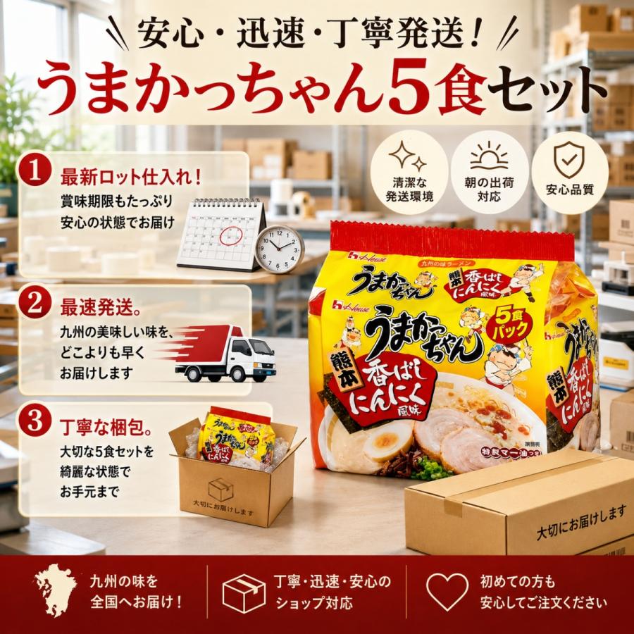ハウス食品 うまかっちゃん 熊本 香ばしにんにく5食パック 九州の味