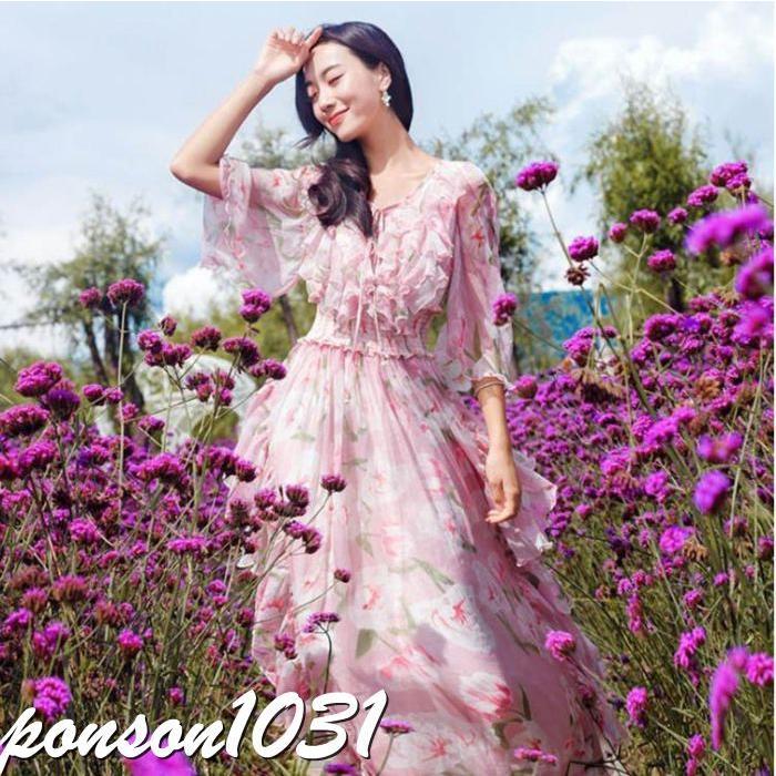 正規販売店 ワンピース レディース マキシワンピ シフォン 花柄 七分袖 ボヘミアン ワンピース ビーチ ガールズ 夏 海 ナチュラル ビーチ ワンピース リゾート ハワイ ワンピース サイズ S Www Oroagri Eu