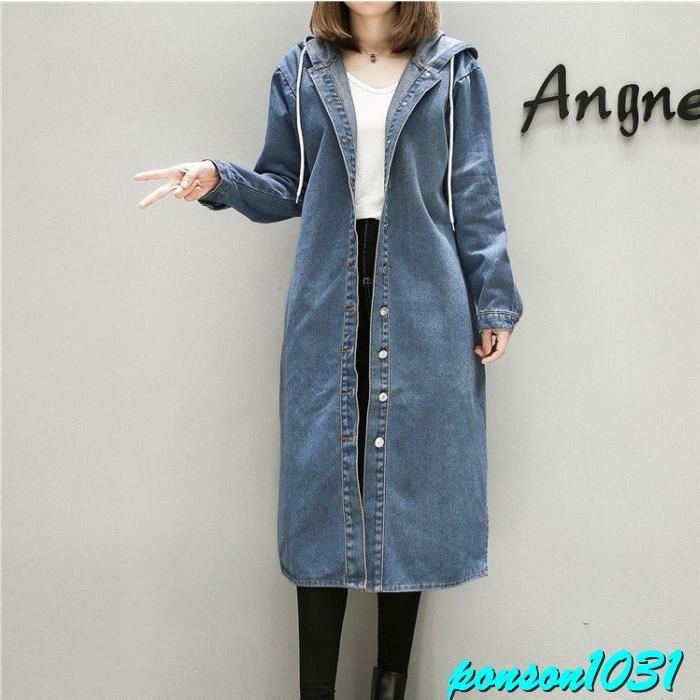かわいい 長袖 トレンチコート デニムコート 冬ファッション 秋 春 スプリングコート オシャレ カジュアル フード付き ロングコート ユッタリ トレンチコート Size 5xl Www Gatorheatandair Com