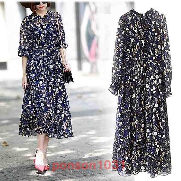最新な 春秋長袖シフォンワンピースプリント柄フリル膝下ミモレ丈大人スタイル大きいサイズ有りs Xxxl ワンピース 袖丈 サイズ 長袖 Xxl Northshoreinn Net