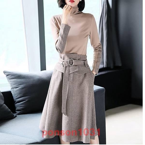 21春の新作 レディースきれいめ上品ほっそり効果大代30代40代50代 大人セットアップトップス スカートフレアスカート膝下丈長袖２点セット ワンピース チュニック Sergiopizarro Com Co