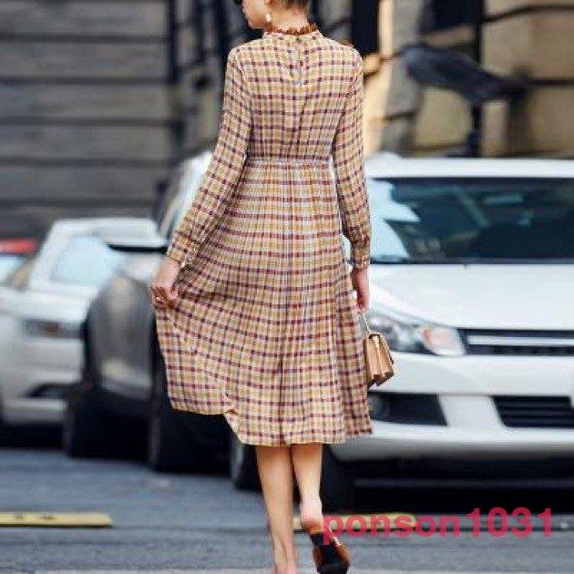 ワンピースレディース二次会体型カバー30代40代エレガントチェック柄ハイネックレースフリルロング丈カジュアルフリルスカート ポンソンストア ファッション ワンピースレディース二次会体型カバー30代40代エレガントチェック柄ハイネックレースフリルロング丈カジュアル