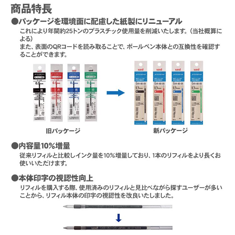 ジェットストリーム 三菱鉛筆 替芯 紙パッケージ 0.5mm SXR-80-05 多色