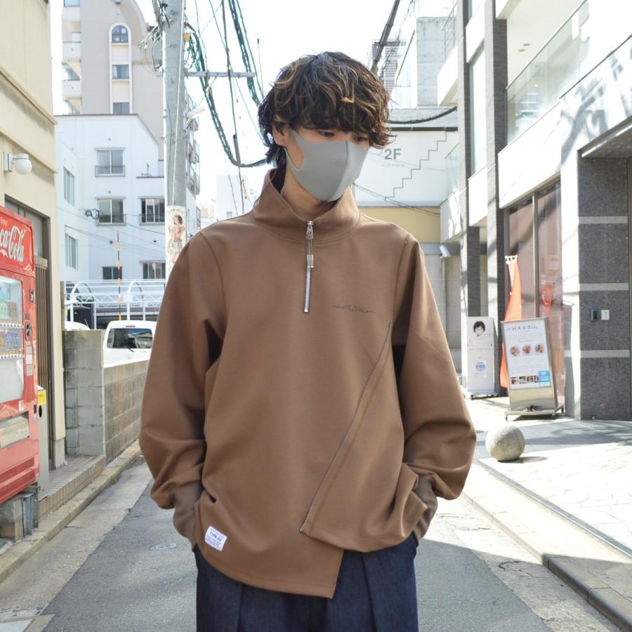 elephant TRIBAL fabrics / Out of alignment Half Zip Sweat (BEIGE 