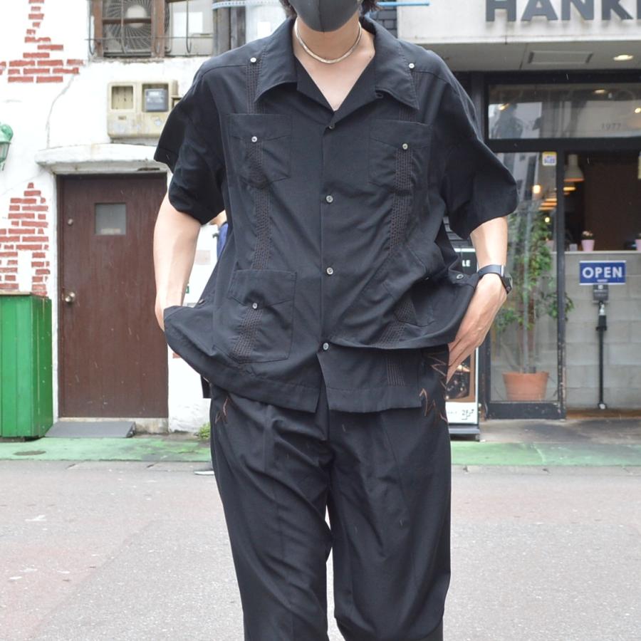 elephant TRIBAL fabrics / Out of alignment Cuban shirt (BLACK