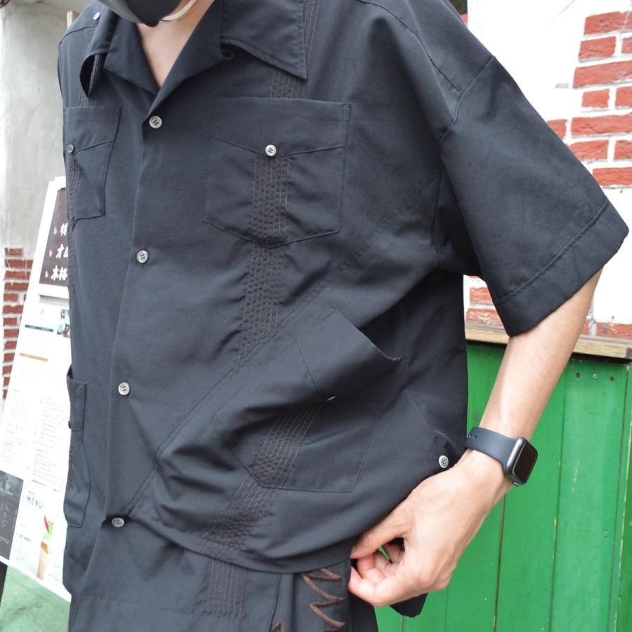 elephant TRIBAL fabrics / Out of alignment Cuban shirt (BLACK