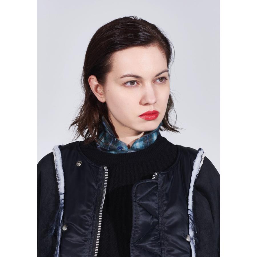 elephant TRIBAL fabrics MA-1 VEST ブラック elephant TRIBAL fabrics エレファブ】TAPE PATCHWORK MA-1