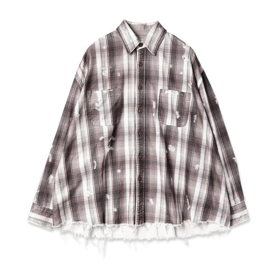 JieDa JieDa(ジエダ) / FLANNEL DAMAGE SHIRT (BROWN) : Proof Of