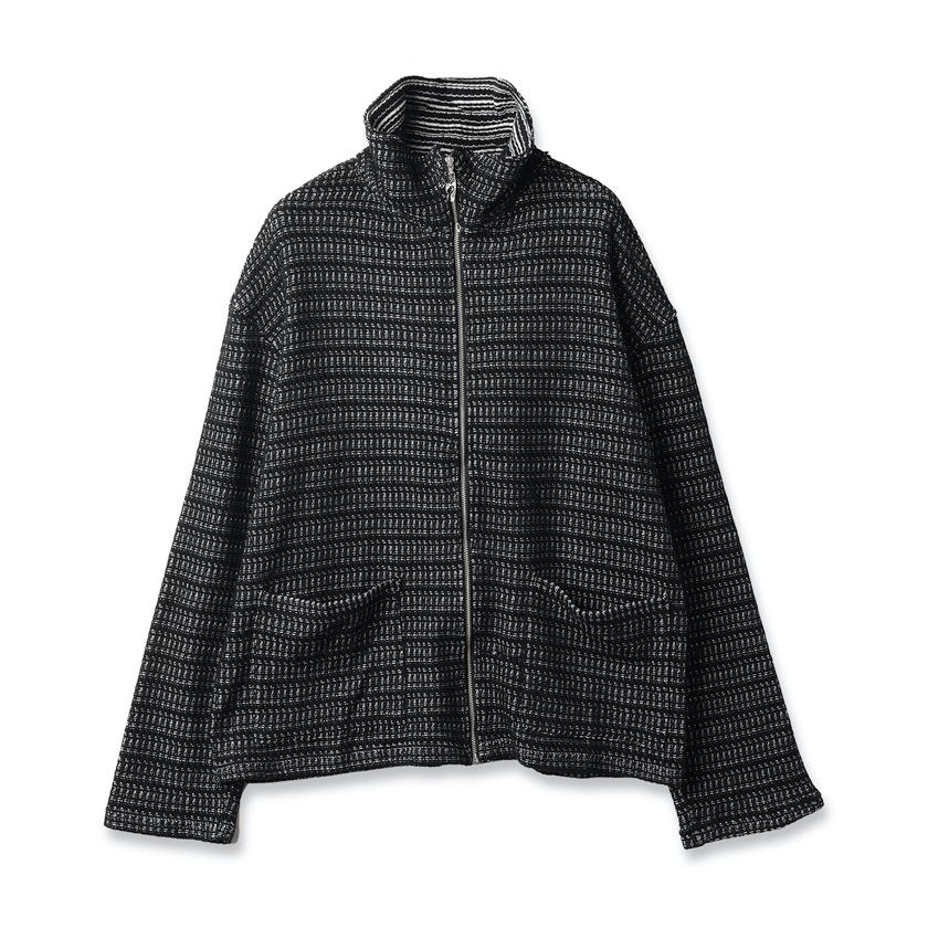 JieDa（ジエダ） / CHAIN STITCH KNIT ZIP CARDIGAN (BLACK/WHITE