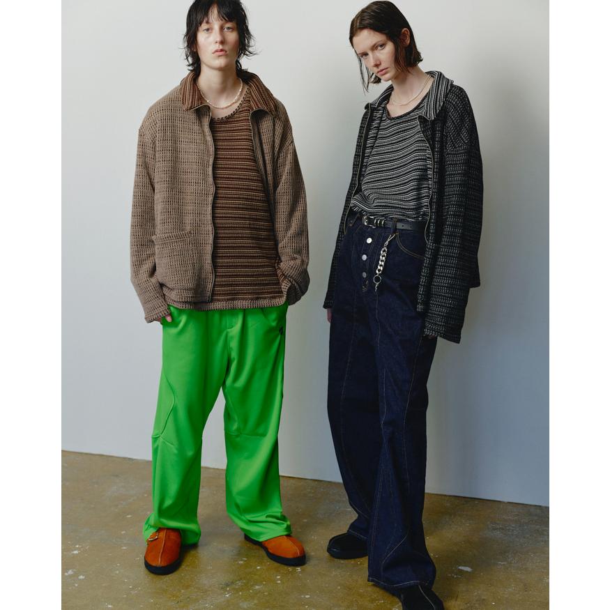 JieDa（ジエダ） / CHAIN STITCH KNIT ZIP CARDIGAN (BLACK/WHITE 