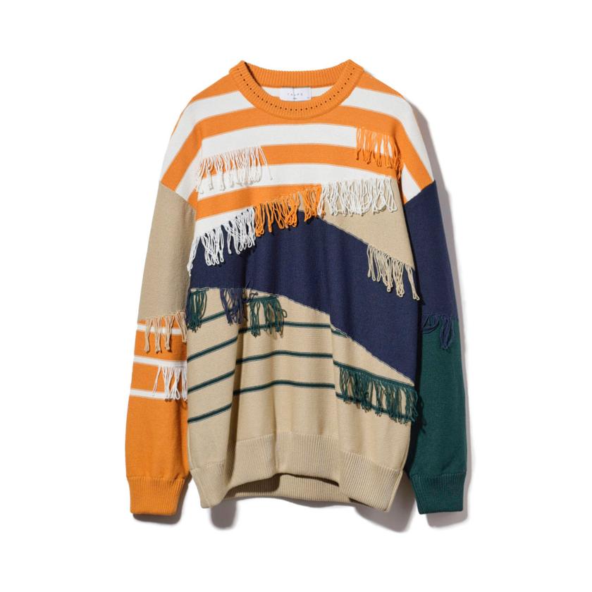 TAUPE（トープ） ボーダーブロッキングフリンジニット(ORANGE) : Proof 
