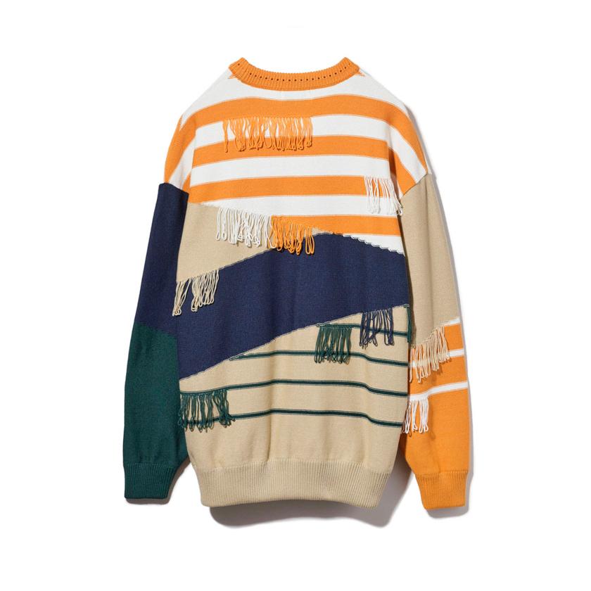 TAUPE TAUPE(トープ) / ボーダーブロッキングフリンジニット(ORANGE 