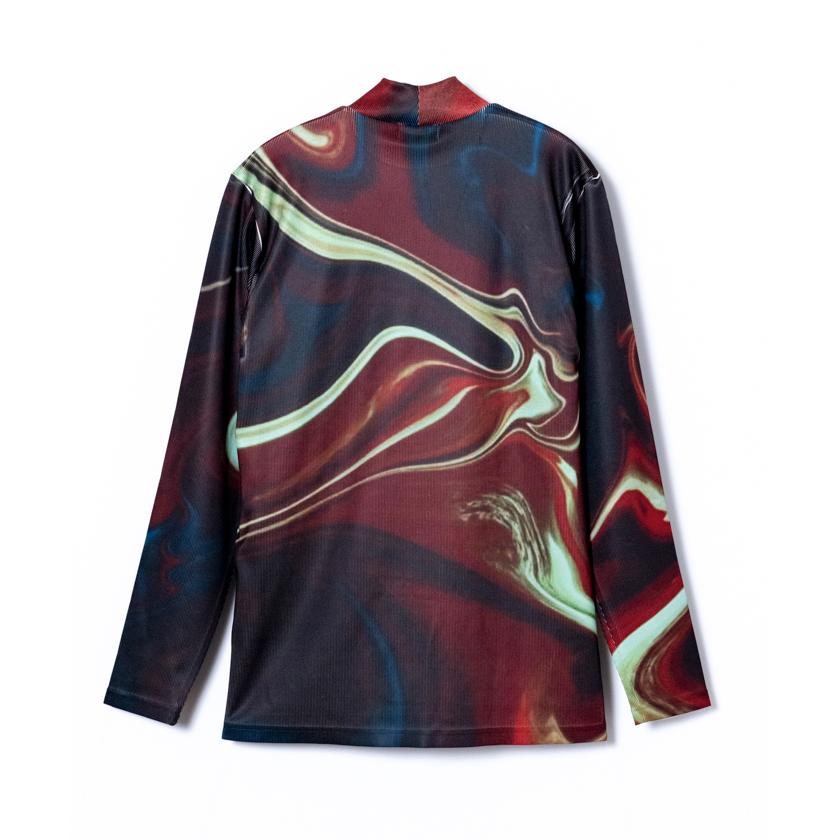 TAUPE(トープ) / GRAPHICAL MOCK-NECK TOP (WINE) 