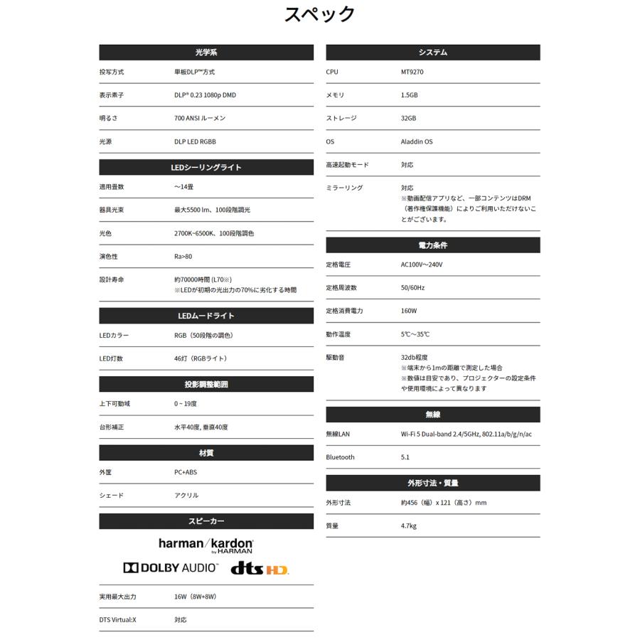 Aladdin X X2 Light プロジェクター天井設置 時計 壁 bluetooth Aladdin X X2 Light プロジェクター天井設置 時計 壁 bluetooth
