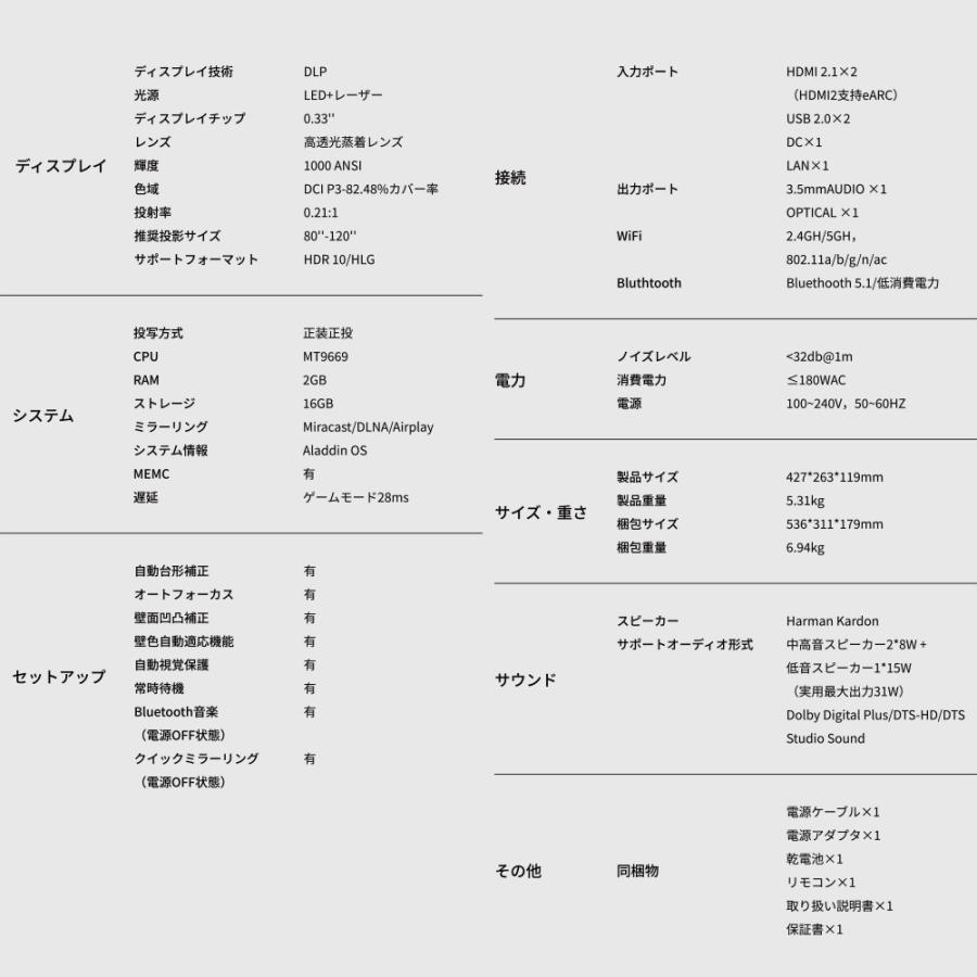 期間限定22,470円OFF&公式店限定レビューで2年保証 Aladdin Marca アラジン マルカ 超短焦点 プロジェクター 家庭用 スピーカー Harman Kardon | Aladdin X | 14