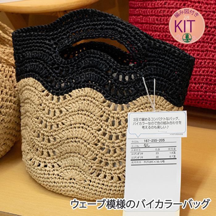 ウェーブ模様のバイカラーバッグ 編み物キット : 毛糸のプロショップ