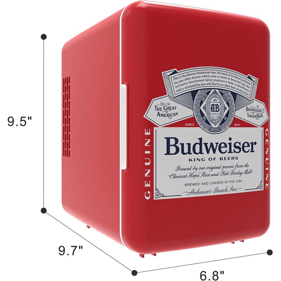CURTIS Budweiser MIS135BUD, Mini Portable Compact Personal Fridge Cools \u0026 Heats, 4 Liter Capacity Chills Six 12 oz Cans, 100% Freon-Free \u0026 Eの画像