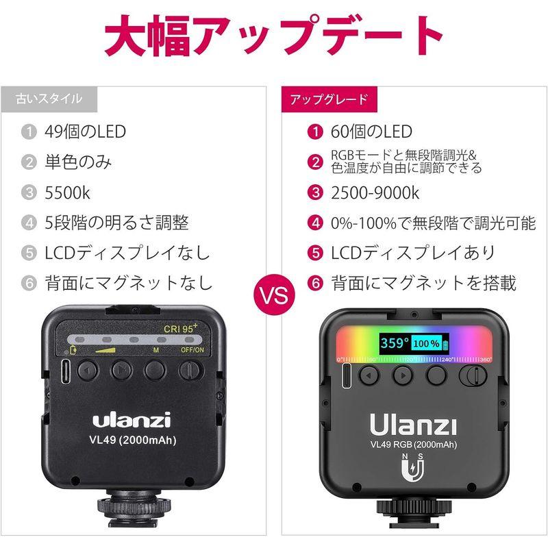 最新 Ulanzi VL49 RGB撮影ライト+三脚付き LEDビデオライト 卓上スタンド 359色RGBモード 明るさ調整が可能 9000｜poposhop｜02