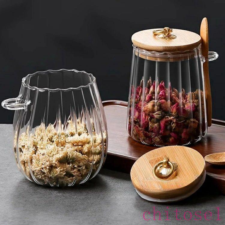 コーヒー キャニスター 缶 紅茶 ガラス瓶 竹蓋付き 気密 収納容器 保存