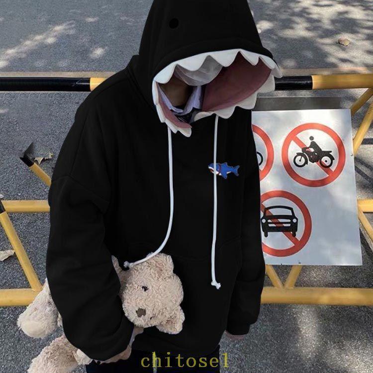 S~3XL パーカー レデイース メンズ 春秋 サメ フード付き 長袖
