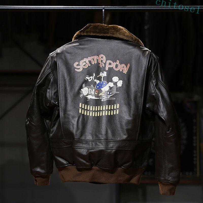 本革フライトジャケット 本革ジャケット アメリカン ワッペン付き 刺繍ゾンチーレザージャケット ウール襟 綿入れ G-1フライトジャケット 革ジ 着回しの画像