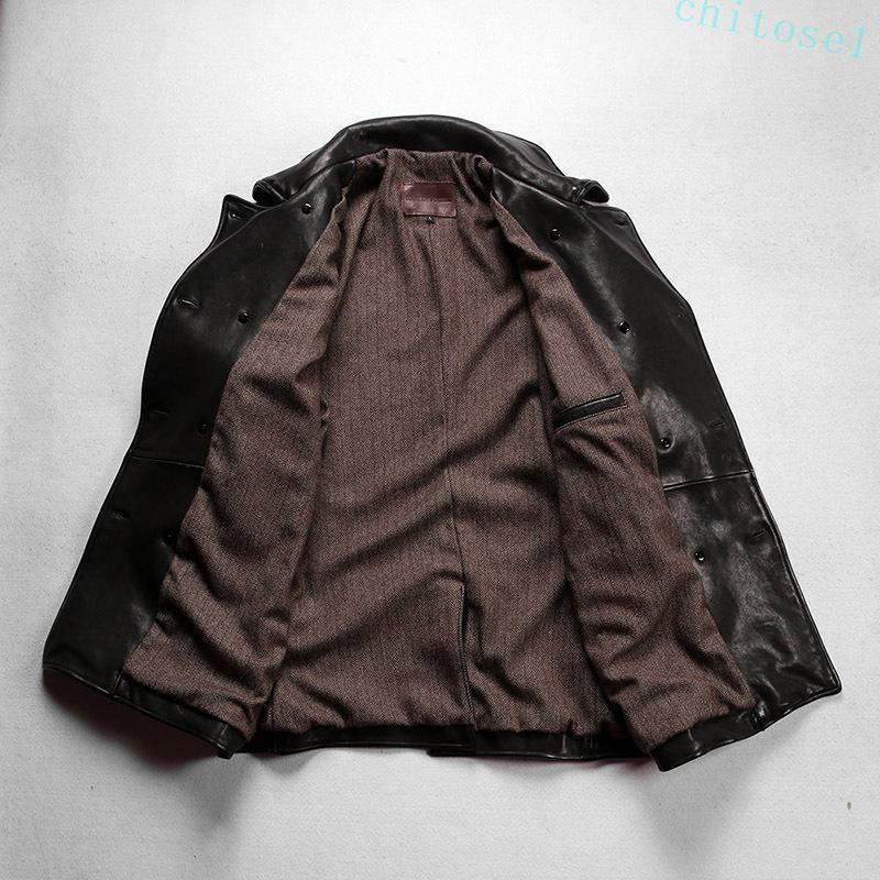 本革ジャケット メンズ 本革 羊革ジャケット ライダースジャケット 復古ゾンチーヴィンテージ 翻? 牛角ボタン 重洗処理全植物鞣しシープスキン 着回しの画像