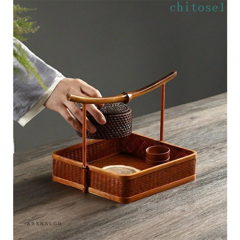 1段竹かご おしゃれハンドル付き 竹製小物入れ 料理皿バスケット 収納